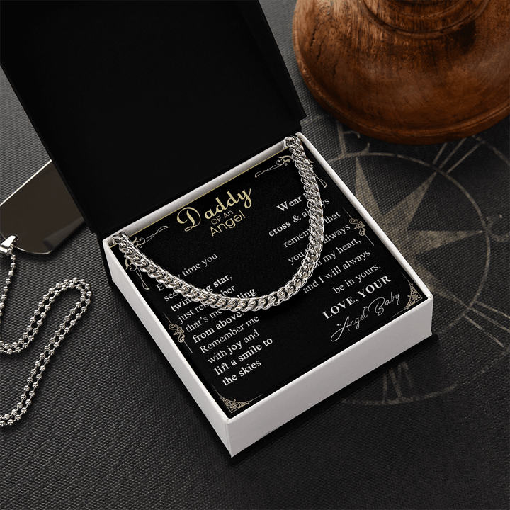 Gift for Dad - Cuban Link Chain - Angel Baby Remembrance Gift for Dad - The Love Sparkle