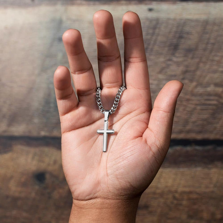 Gift for Dad from Daughter - Engraved Cross with Cuban Link Chain - The Love Sparkle