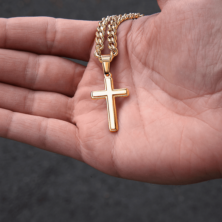 Gift for Dad from Daughter - Engraved Cross with Cuban Link Chain - The Love Sparkle