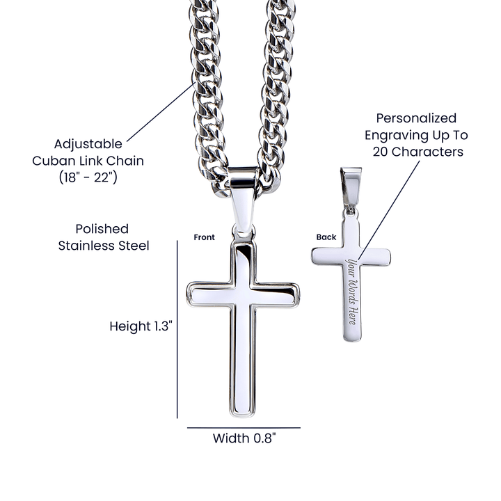 Gift for Dad from Daughter - Engraved Cross with Cuban Link Chain - The Love Sparkle