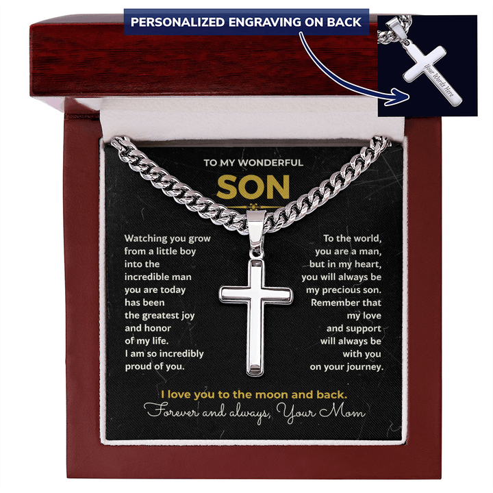 Gift for Son from Mom - Personalized Cross & Cuban Link Chain - The Love Sparkle