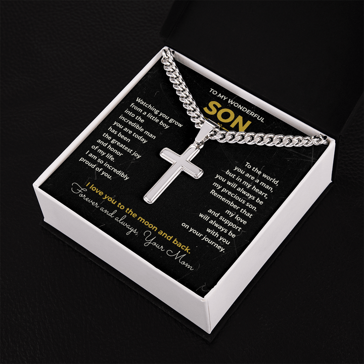Gift for Son from Mom - Personalized Cross & Cuban Link Chain - The Love Sparkle