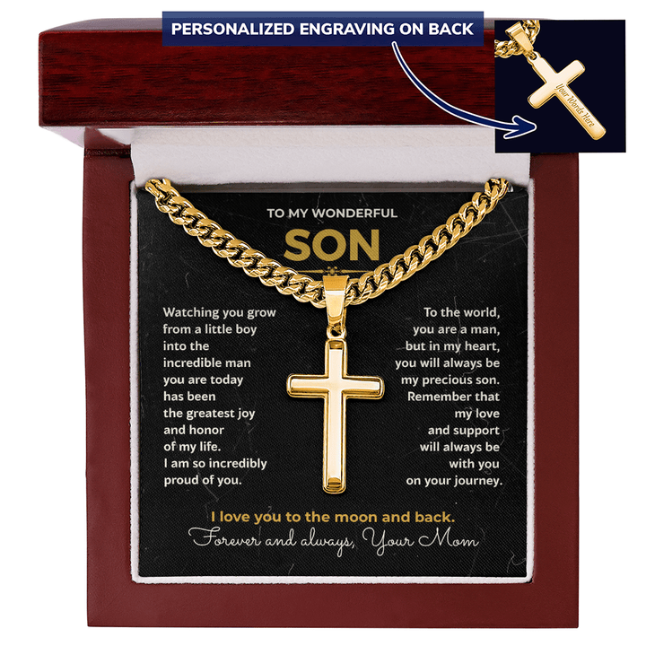 Gift for Son from Mom - Personalized Cross & Cuban Link Chain - The Love Sparkle
