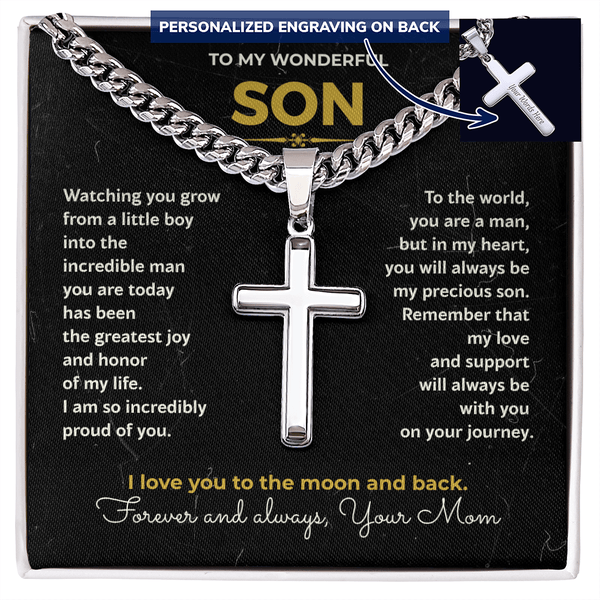 Gift for Son from Mom - Personalized Cross & Cuban Link Chain - The Love Sparkle
