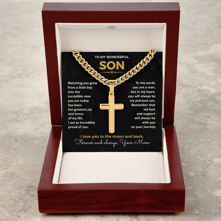 Gift for Son from Mom - Personalized Cross & Cuban Link Chain - The Love Sparkle