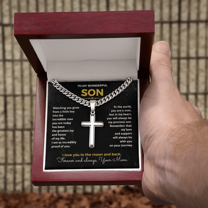 Gift for Son from Mom - Personalized Cross & Cuban Link Chain - The Love Sparkle