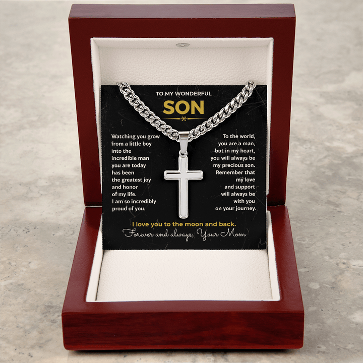 Gift for Son from Mom - Personalized Cross & Cuban Link Chain - The Love Sparkle