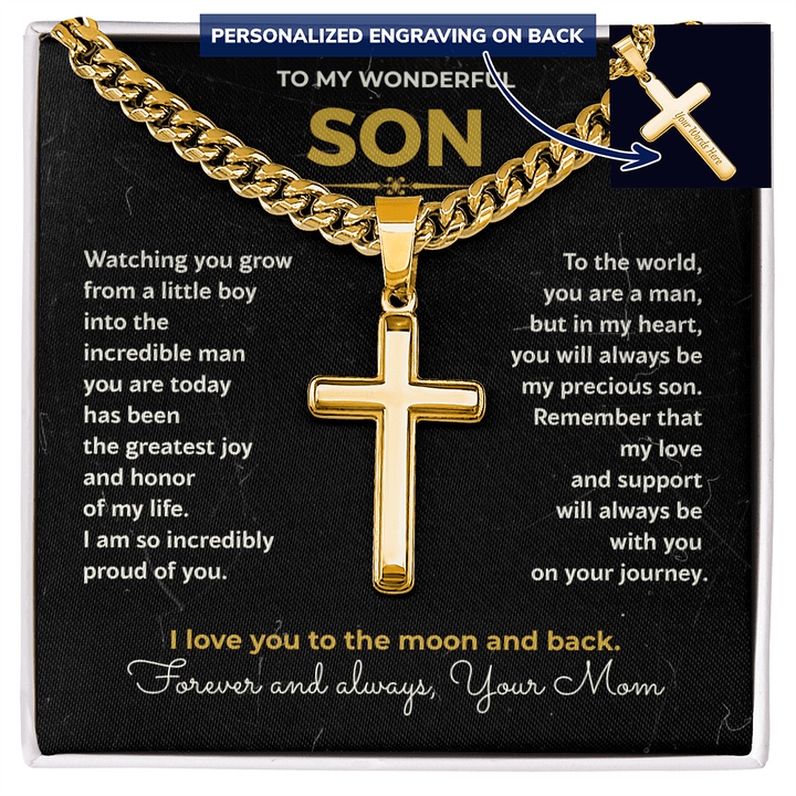 Gift for Son from Mom - Personalized Cross & Cuban Link Chain - The Love Sparkle