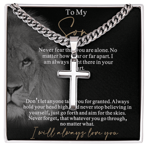 Gift for Son from Mom/Dad - Artisan Cross with Cuban Chain - "I Will Always Love You" Son Gift - The Love Sparkle