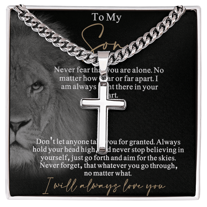 Gift for Son from Mom/Dad - Artisan Cross with Cuban Chain - "I Will Always Love You" Son Gift - The Love Sparkle