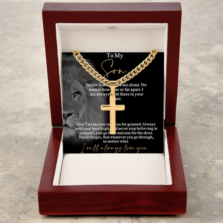 Gift for Son from Mom/Dad - Artisan Cross with Cuban Chain - "I Will Always Love You" Son Gift - The Love Sparkle