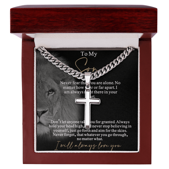 Gift for Son from Mom/Dad - Artisan Cross with Cuban Chain - "I Will Always Love You" Son Gift - The Love Sparkle