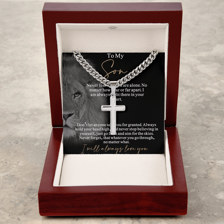 Gift for Son from Mom/Dad - Artisan Cross with Cuban Chain - "I Will Always Love You" Son Gift - The Love Sparkle