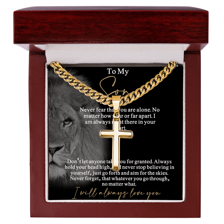 Gift for Son from Mom/Dad - Artisan Cross with Cuban Chain - "I Will Always Love You" Son Gift - The Love Sparkle