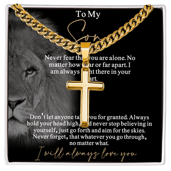 Gift for Son from Mom/Dad - Artisan Cross with Cuban Chain - "I Will Always Love You" Son Gift - The Love Sparkle