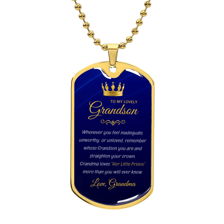 Grandma to Grandson Gift - "Her Little Prince" Luxury Graphic Dog Tag Necklace - The Love Sparkle