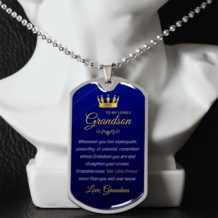 Grandma to Grandson Gift - "Her Little Prince" Luxury Graphic Dog Tag Necklace - The Love Sparkle