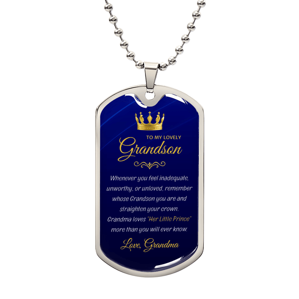 Grandma to Grandson Gift - "Her Little Prince" Luxury Graphic Dog Tag Necklace - The Love Sparkle