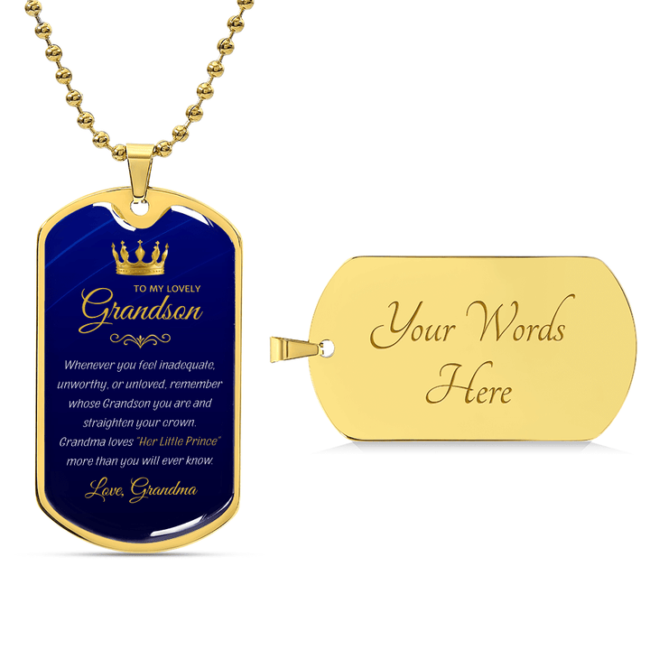 Grandma to Grandson Gift - "Her Little Prince" Luxury Graphic Dog Tag Necklace - The Love Sparkle