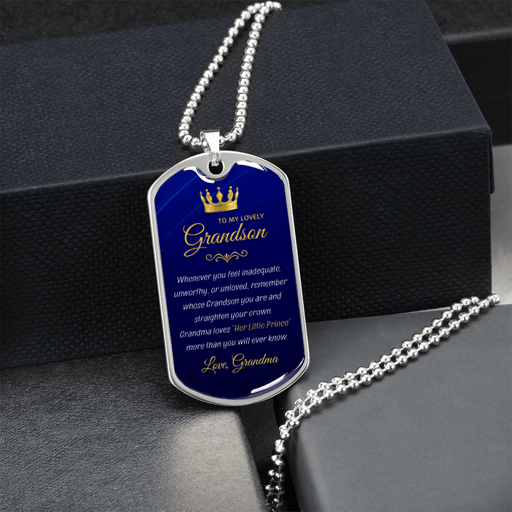 Grandma to Grandson Gift - "Her Little Prince" Luxury Graphic Dog Tag Necklace - The Love Sparkle
