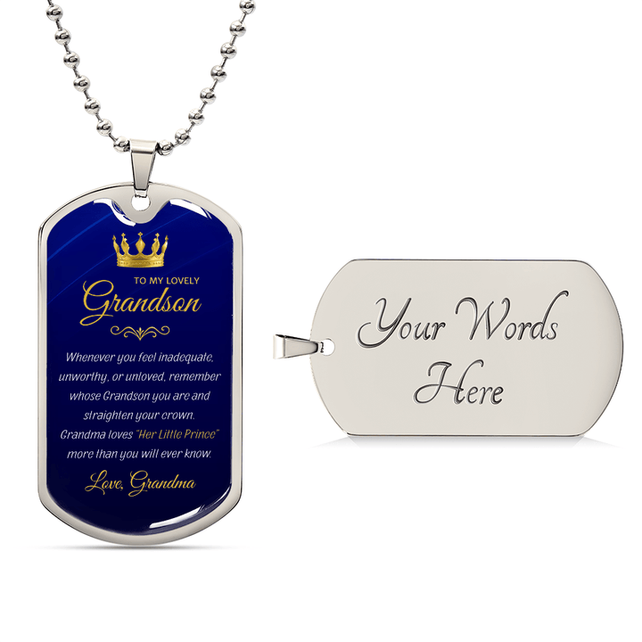 Grandma to Grandson Gift - "Her Little Prince" Luxury Graphic Dog Tag Necklace - The Love Sparkle