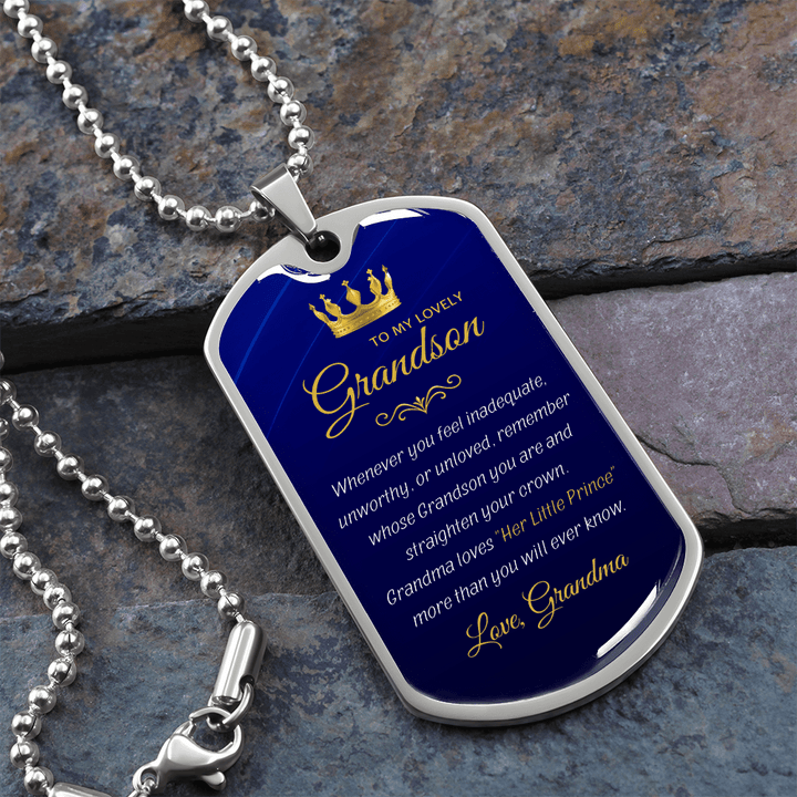 Grandma to Grandson Gift - "Her Little Prince" Luxury Graphic Dog Tag Necklace - The Love Sparkle