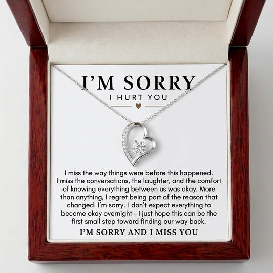 “I'm Sorry and I Miss You” Forever Love Necklace – The First Step Back to Her, Heartfelt Apology Gift for Wife or Girlfriend - The Love Sparkle