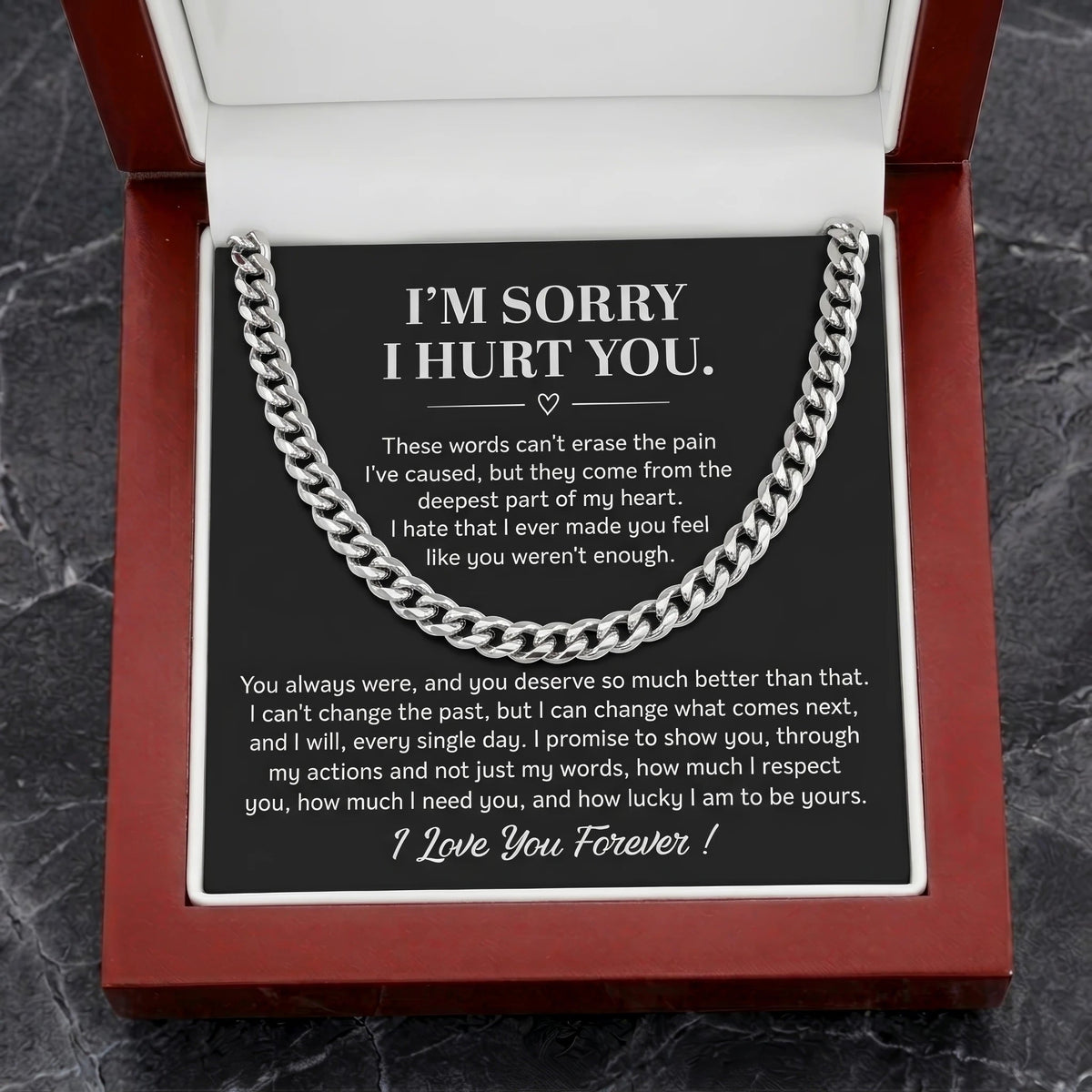 "I'm Sorry I Hurt You" Cuban Link Chain – Heartfelt Apology Gift for Husband or Boyfriend with Message Card - The Love Sparkle