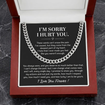 "I'm Sorry I Hurt You" Cuban Link Chain – Heartfelt Apology Gift for Husband or Boyfriend with Message Card - The Love Sparkle