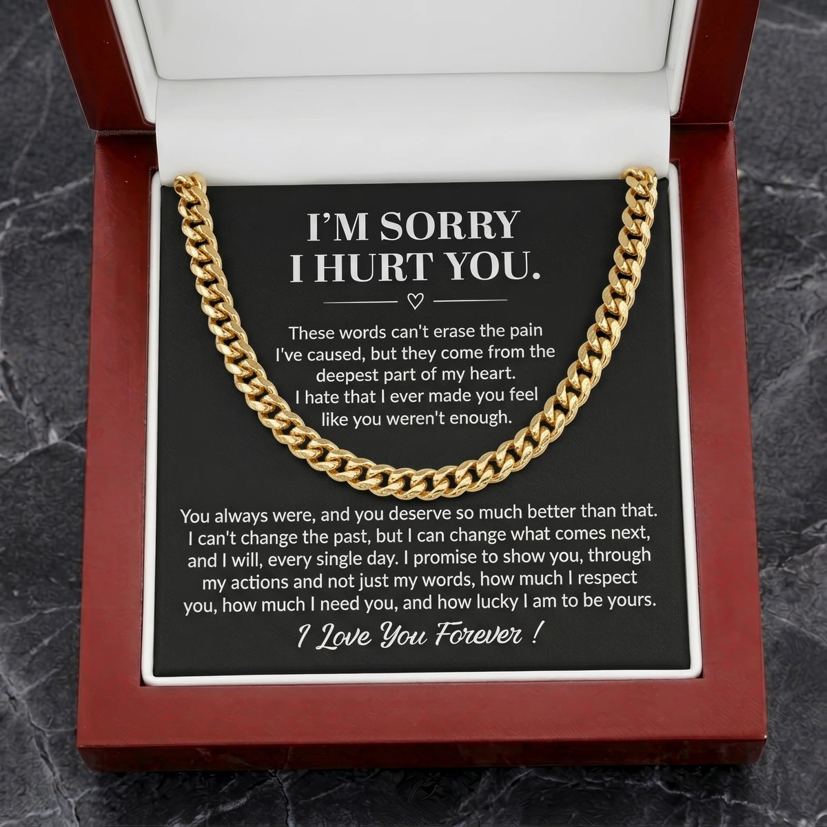"I'm Sorry I Hurt You" Cuban Link Chain – Heartfelt Apology Gift for Husband or Boyfriend with Message Card - The Love Sparkle