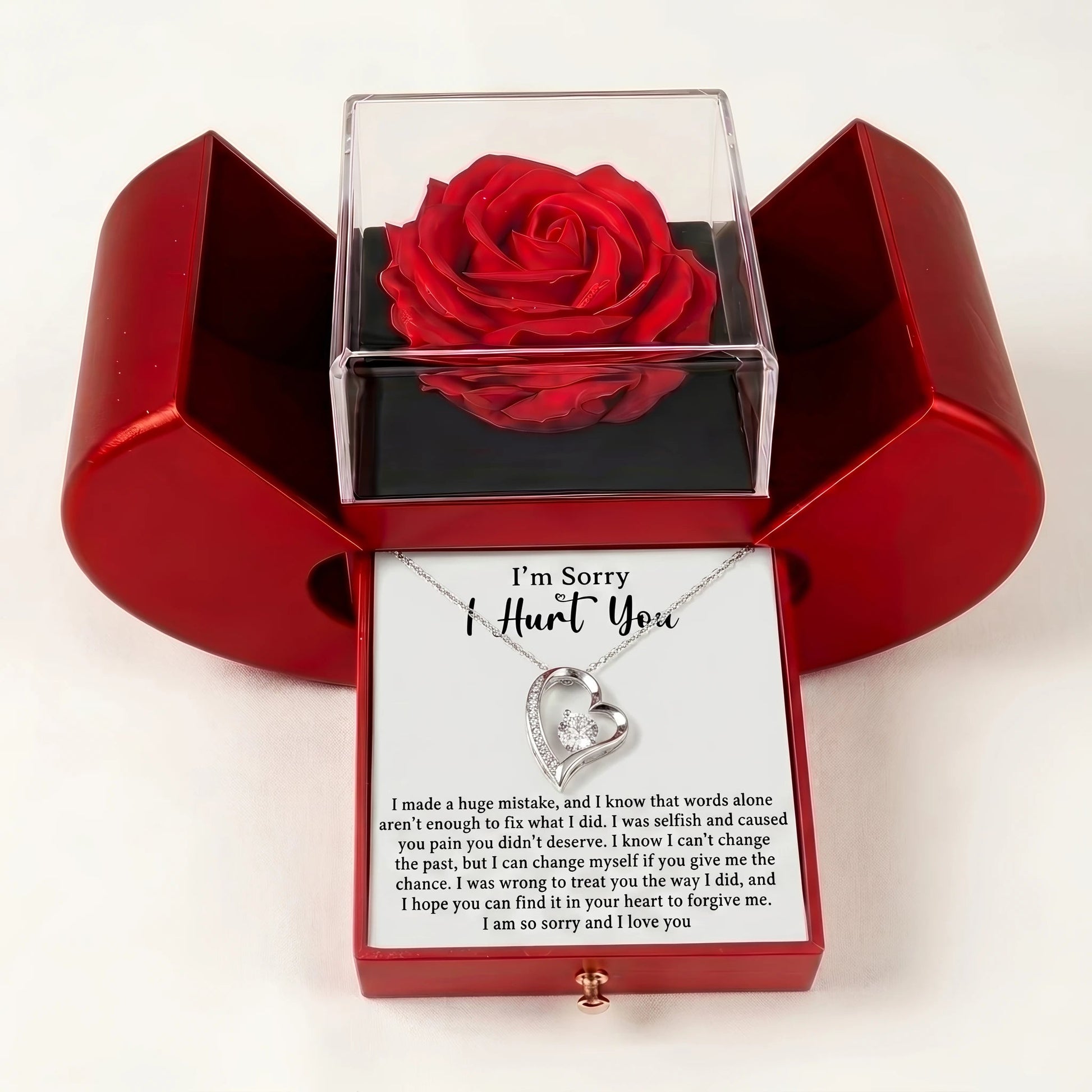 "I'm Sorry I Hurt You" Forever Love Necklace with Red Rose Box – A Heartfelt Apology Gift for Her - The Love Sparkle