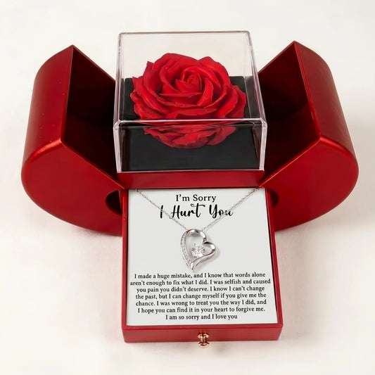 "I'm Sorry I Hurt You" Forever Love Necklace with Red Rose Box – A Heartfelt Apology Gift for Her - The Love Sparkle