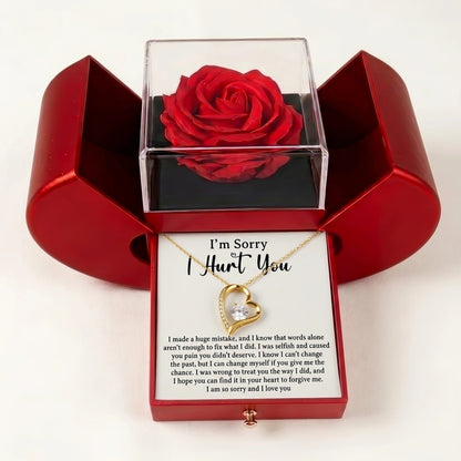 "I'm Sorry I Hurt You" Forever Love Necklace with Red Rose Box – A Heartfelt Apology Gift for Her - The Love Sparkle