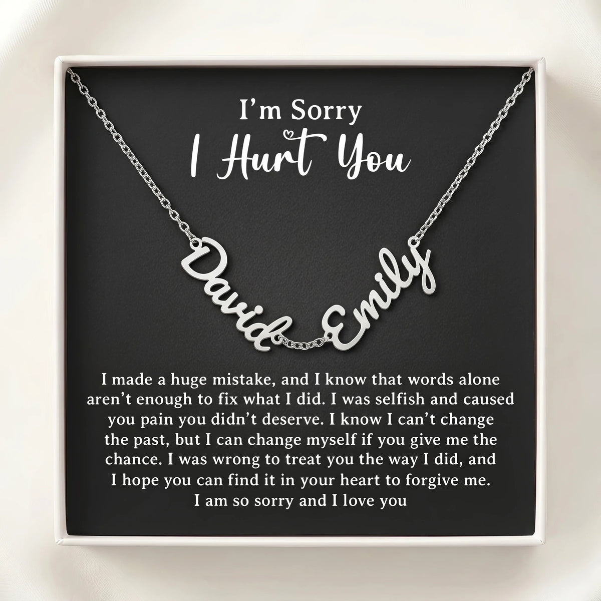 "I'm Sorry I Hurt You" Personalized Two Name Necklace – Say Sorry in a Way She'll Never Forget - The Love Sparkle