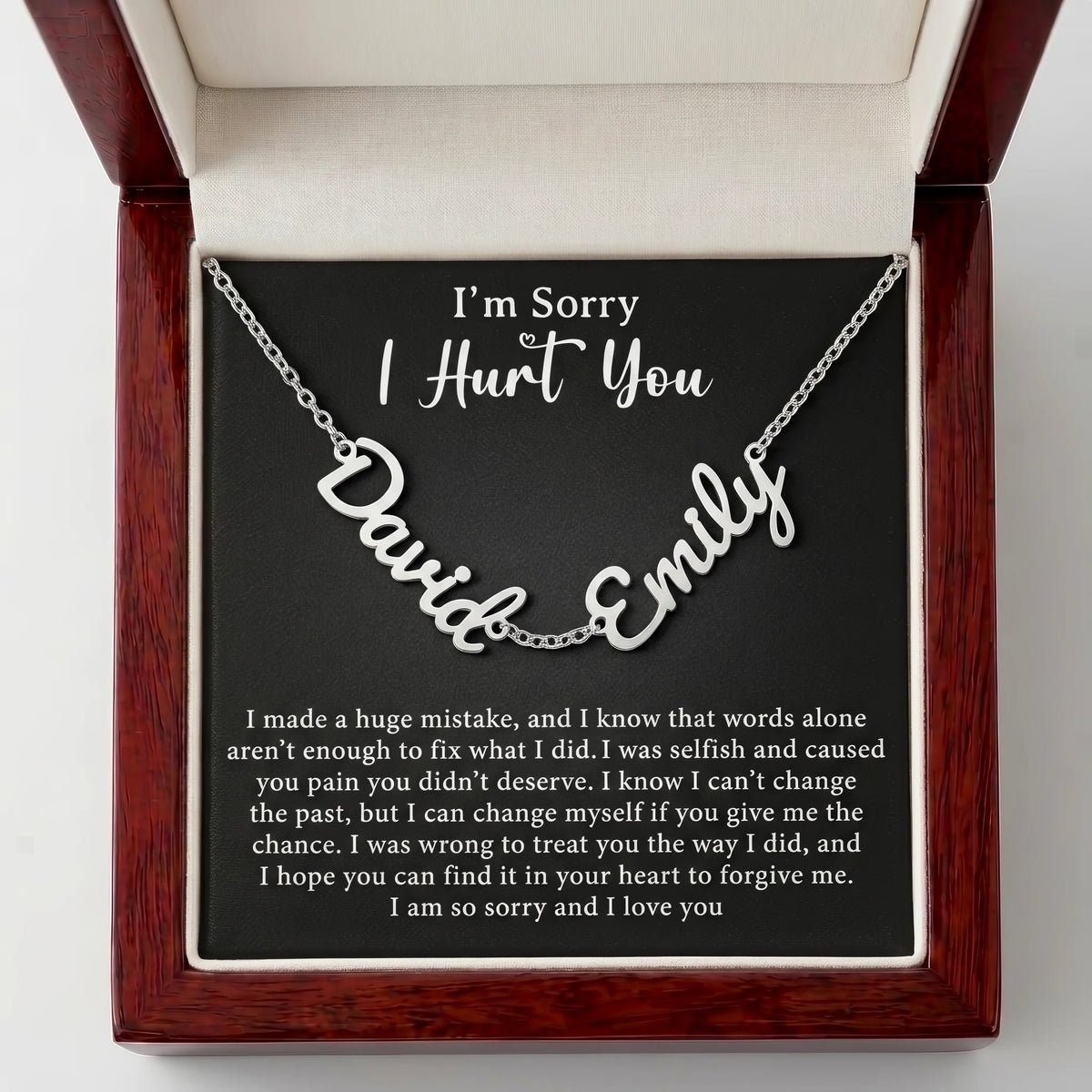 "I'm Sorry I Hurt You" Personalized Two Name Necklace – Say Sorry in a Way She'll Never Forget - The Love Sparkle