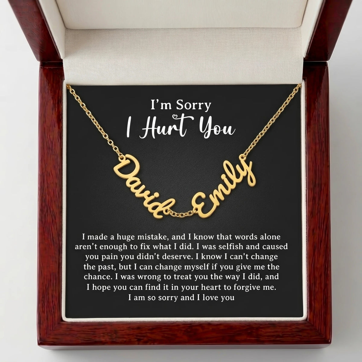 "I'm Sorry I Hurt You" Personalized Two Name Necklace – Say Sorry in a Way She'll Never Forget - The Love Sparkle