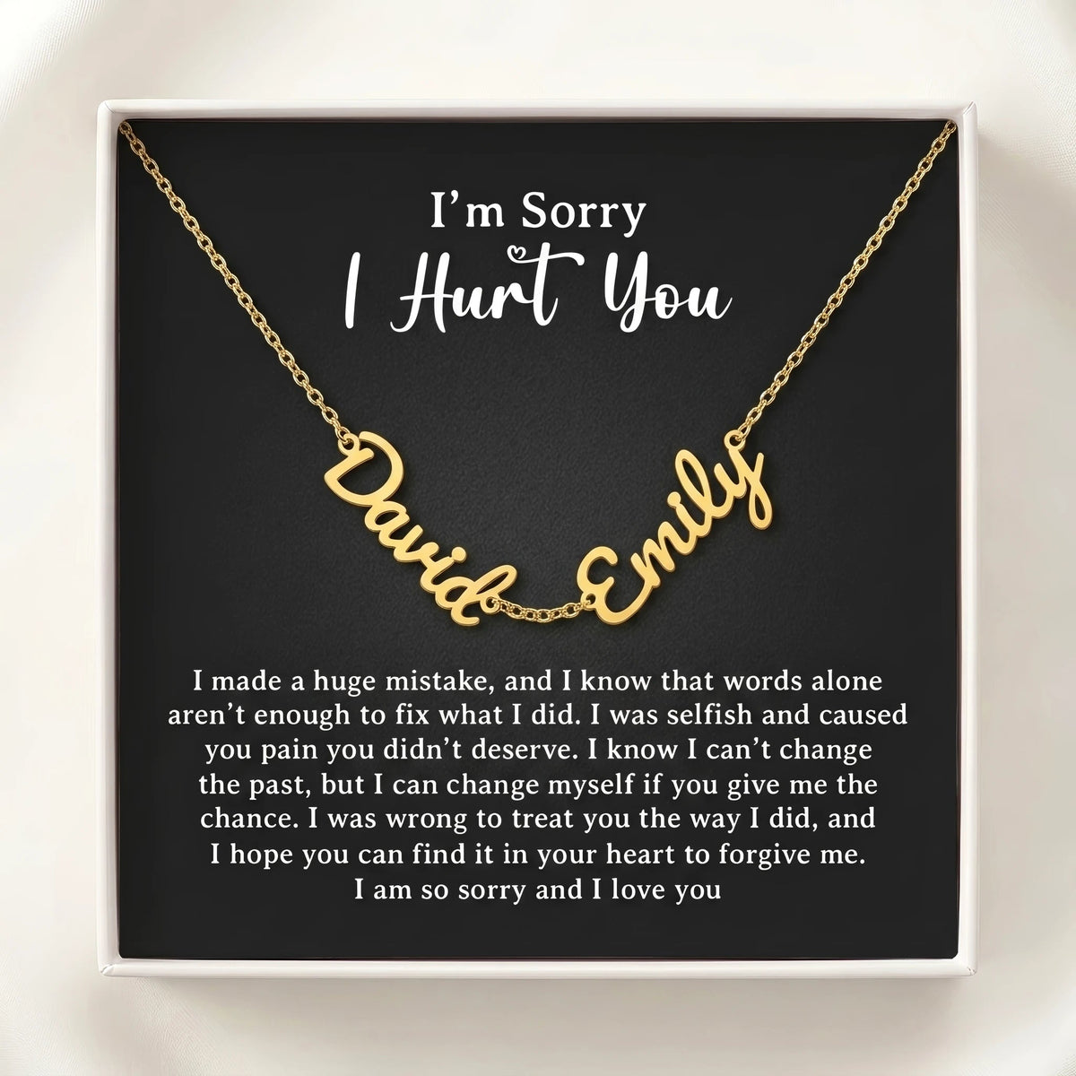 "I'm Sorry I Hurt You" Personalized Two Name Necklace – Say Sorry in a Way She'll Never Forget - The Love Sparkle