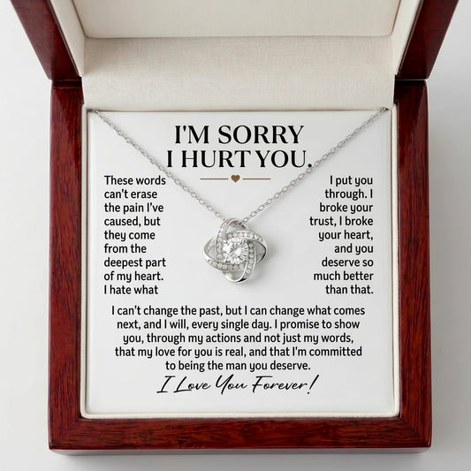 "I'm Sorry I Hurt You" - The Apology She Deserves - Love Knot Necklace - Meaningful Reconciliation Keepsake Gift For Wife or Girlfriend - The Love Sparkle