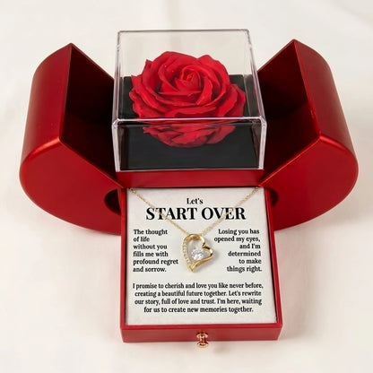 "Let's Start Over" Forever Love Necklace & Red Rose Box - Romantic Apology Gift - The Love Sparkle