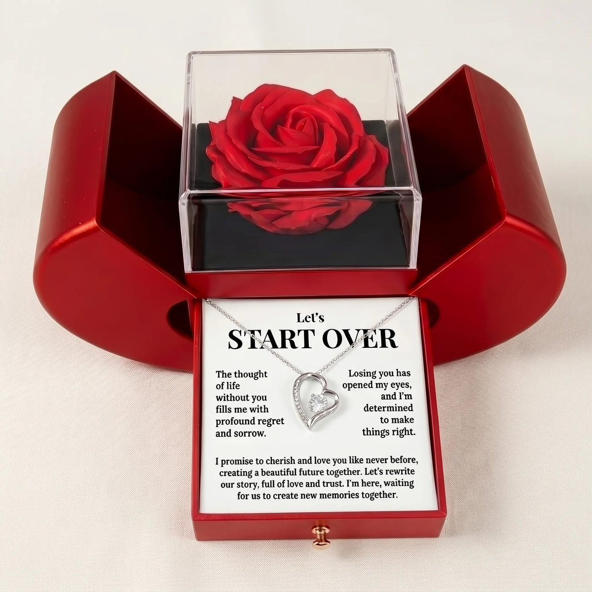 "Let's Start Over" Forever Love Necklace & Red Rose Box - Romantic Apology Gift - The Love Sparkle