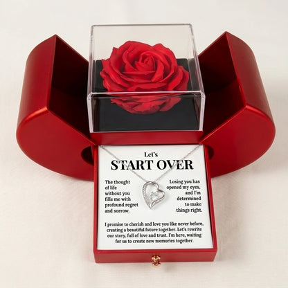 "Let's Start Over" Forever Love Necklace & Red Rose Box - Romantic Apology Gift - The Love Sparkle