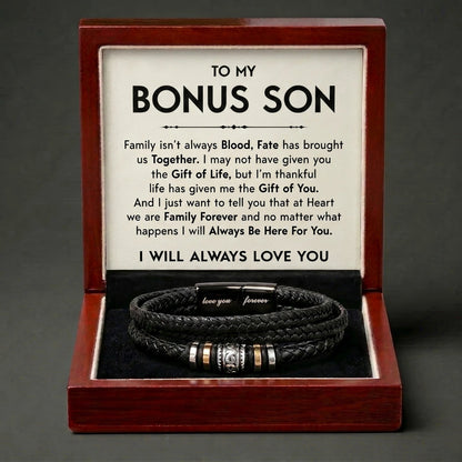 "Love You Forever" Braided Leather Bracelet for Bonus Son – Heartfelt Keepsake Gift - The Love Sparkle