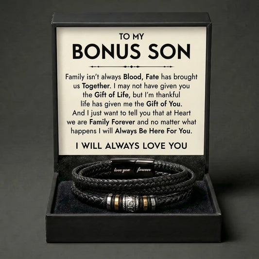 "Love You Forever" Braided Leather Bracelet for Bonus Son – Heartfelt Keepsake Gift - The Love Sparkle