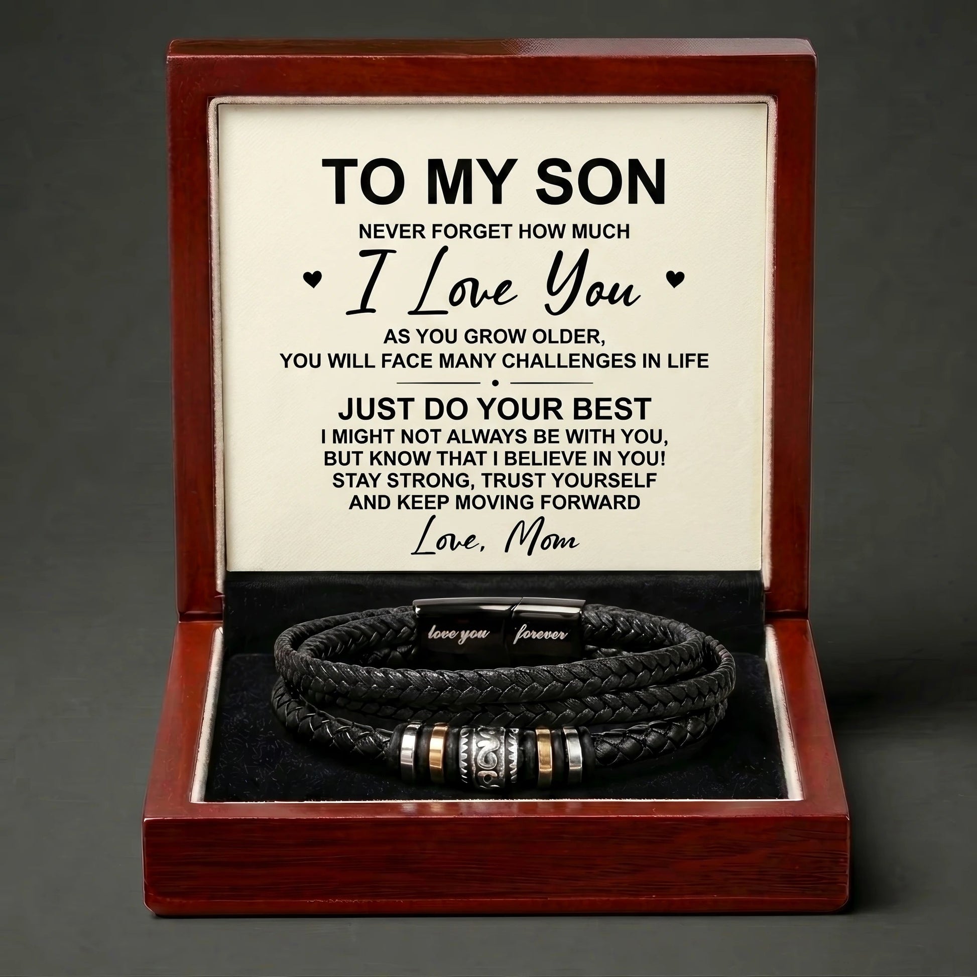 "Love You Forever" Son's Keepsake Bracelet – A Message from Mom - The Love Sparkle