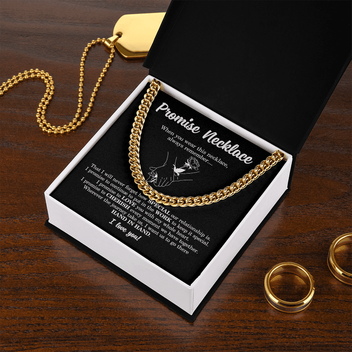 Meaningful Gift for Him - Cuban Link Chain - "I Promise to Cherish You" - The Love Sparkle