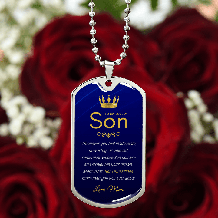 Mom to Son Gift - "Her Little Prince" Luxury Graphic Dog Tag Necklace - The Love Sparkle