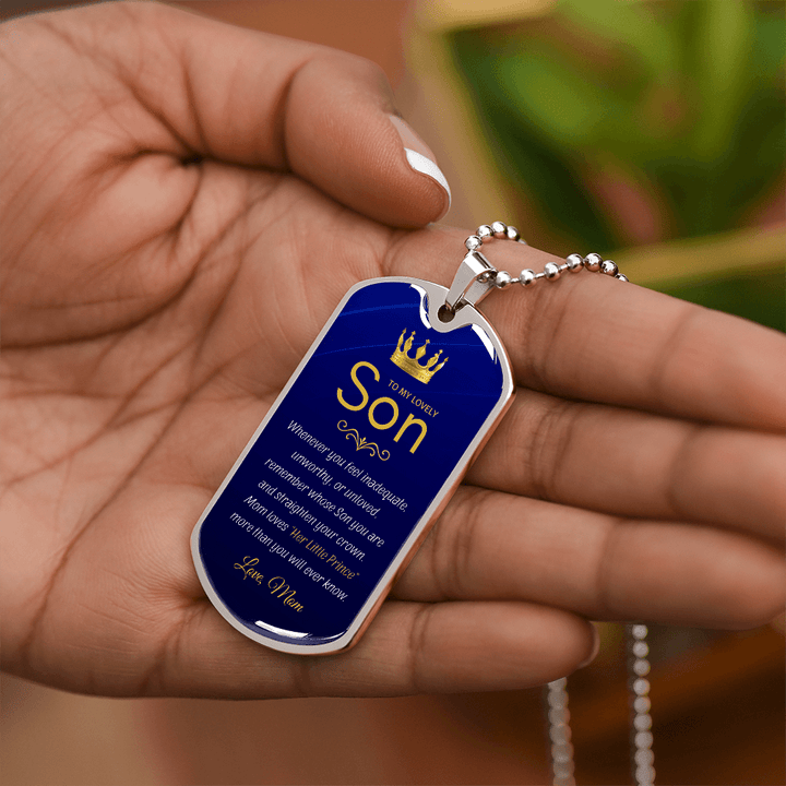 Mom to Son Gift - "Her Little Prince" Luxury Graphic Dog Tag Necklace - The Love Sparkle