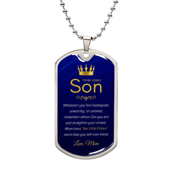 Mom to Son Gift - "Her Little Prince" Luxury Graphic Dog Tag Necklace - The Love Sparkle