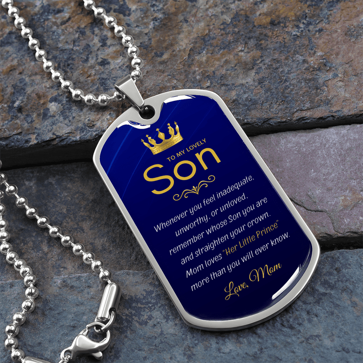 Mom to Son Gift - "Her Little Prince" Luxury Graphic Dog Tag Necklace - The Love Sparkle