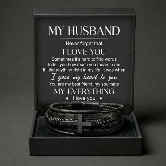 "My Everything" Men's Cross Bracelet for Husband – Meaningful Keepsake Gift - The Love Sparkle